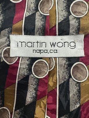 Vintage Martin Wong Napa CA Geometric Silk Blend Necktie Abstract Art Deco